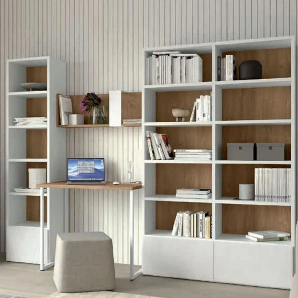 Libreria con scrivania Bianco opaco e Rovere linea Zafferano 15 colorazioni