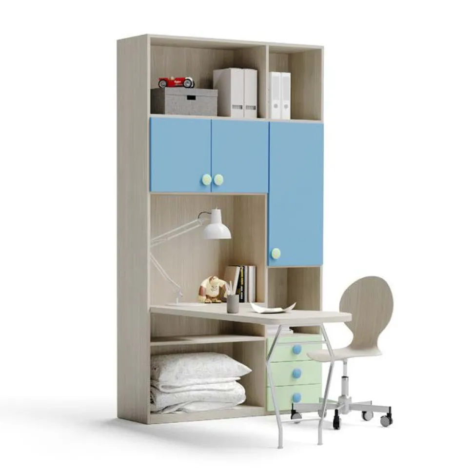 Libreria con scrivania incorporata linea Fly disponibile in 16 colori