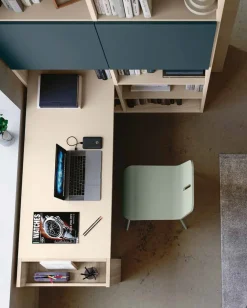 Libreria con Scrivania Integrata Olmo e blu Petrolio per cameretta Moderna disponibile in 2 misue e vari colori