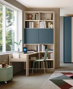 Libreria con Scrivania Integrata Olmo e blu Petrolio per cameretta Moderna disponibile in 2 misue e vari colori