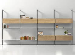 Libreria da parete con palo in alluminio BIG con mensole e pensili personalizzabili