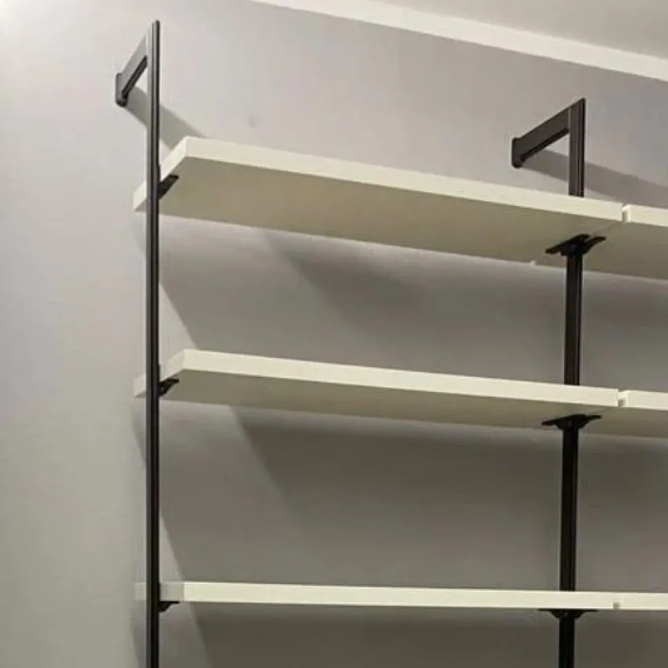 Libreria da Parete con Palo in Alluminio fissaggio a soffitto, Mensole e Pensili (Colori Personalizzabili)