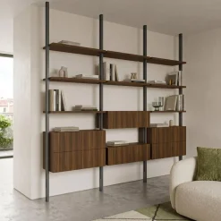 Libreria da Parete con Palo in Alluminio fissaggio a soffitto, Mensole e Pensili (Colori Personalizzabili)