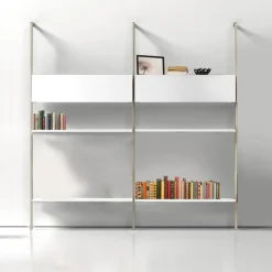 Libreria in alluminio con pali mensole e pensili personalizzabili