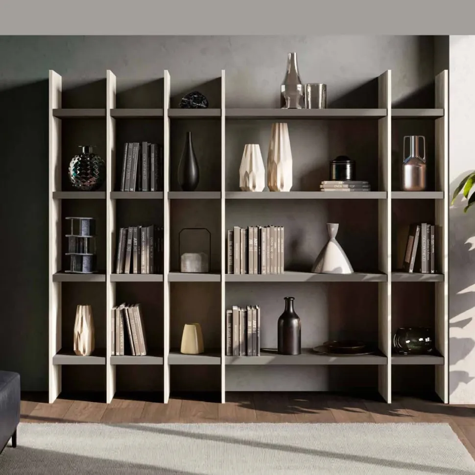 Libreria moderna Bianco Altea e Grigio cenere L 220 con mensole disponibile in vari colori