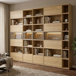 Libreria moderna componibile con mensole e ante in vetro Atos