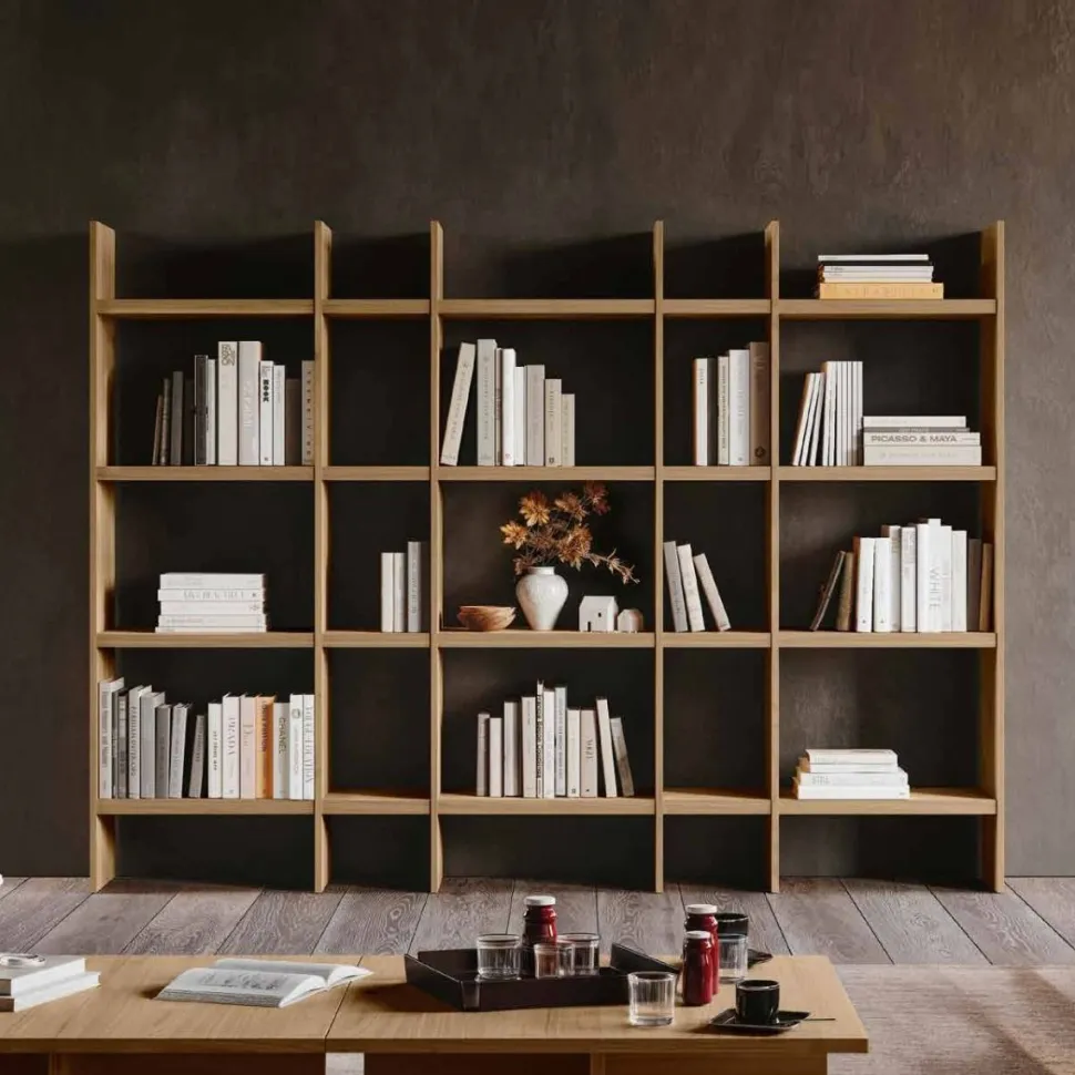 Libreria moderna Noce biondo L 250 con mensole disponibile in vari colori