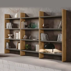 Libreria moderna Noce biondo e Grigio cenere L 278 con mensole disponibile in vari colori
