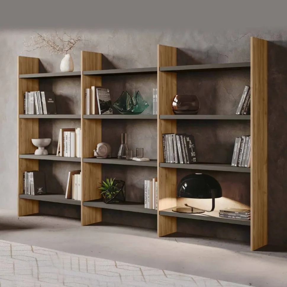 Libreria moderna Noce biondo e Grigio cenere L 278 con mensole disponibile in vari colori