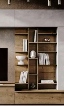 Libreria moderna sospesa attrezzata con mensole finitura Rovere chiaro disponibile in 2 misure e vari colori