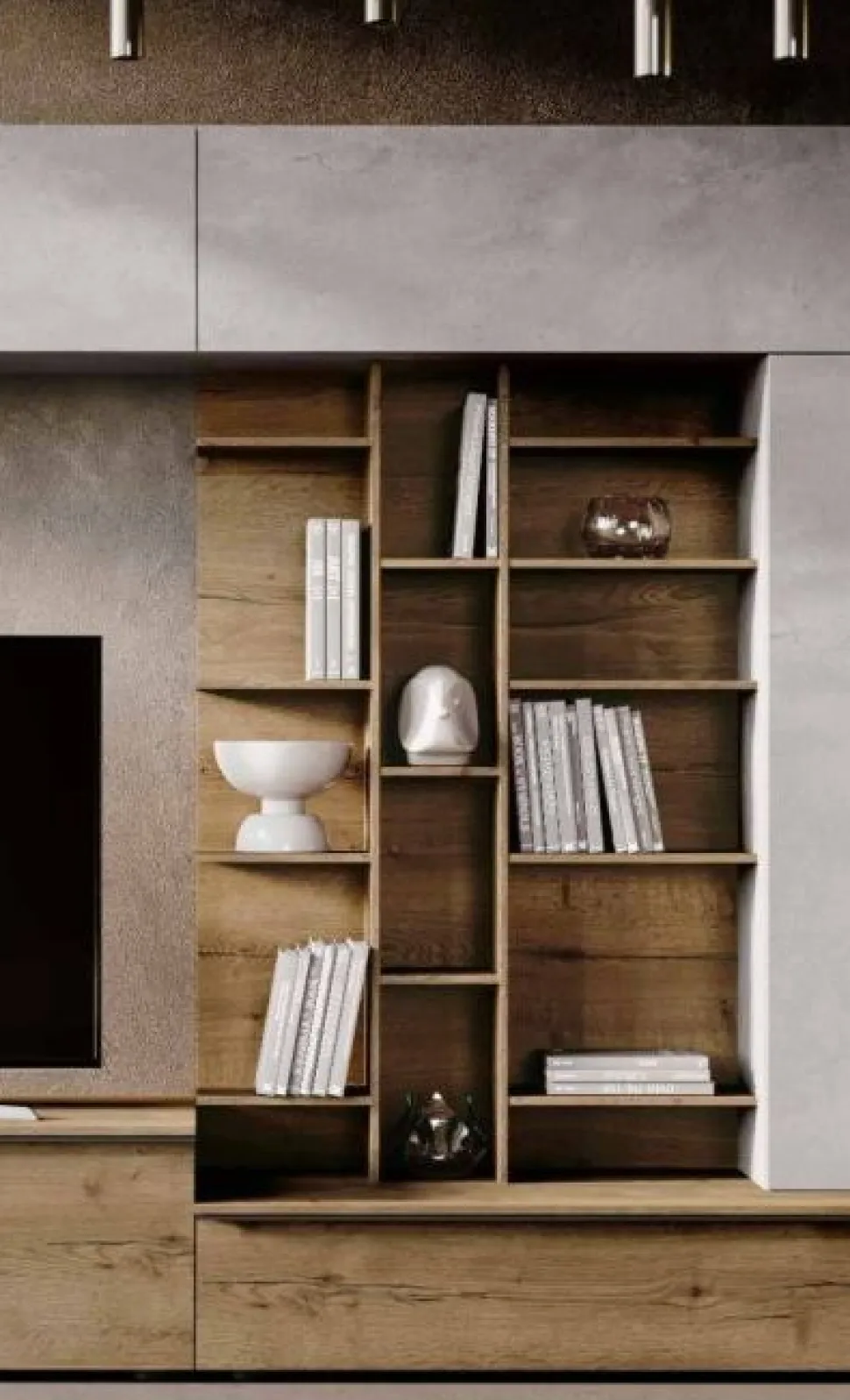 Libreria moderna sospesa attrezzata con mensole finitura Rovere chiaro disponibile in 2 misure e vari colori