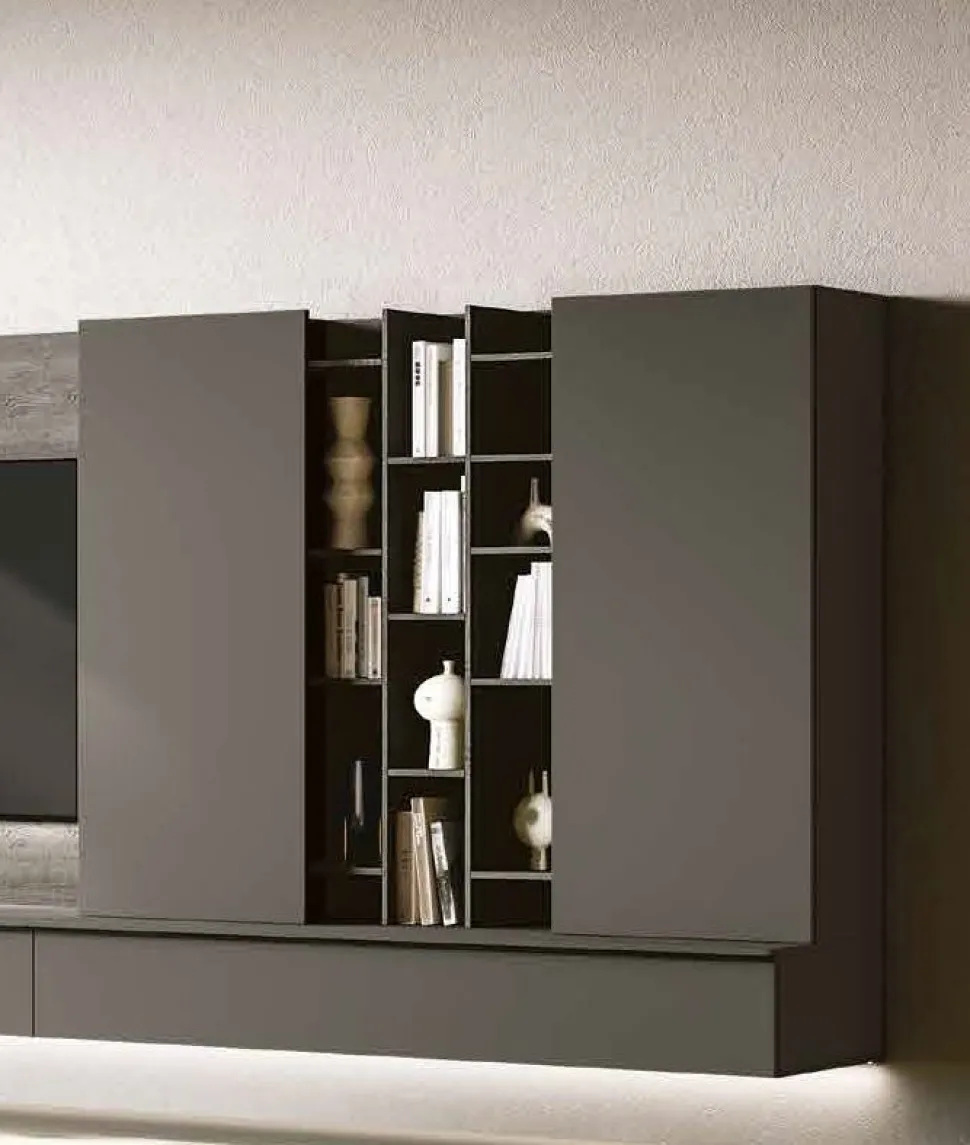Libreria moderna sospesa attrezzata con mensole finitura Rovere chiaro disponibile in 2 misure e vari colori