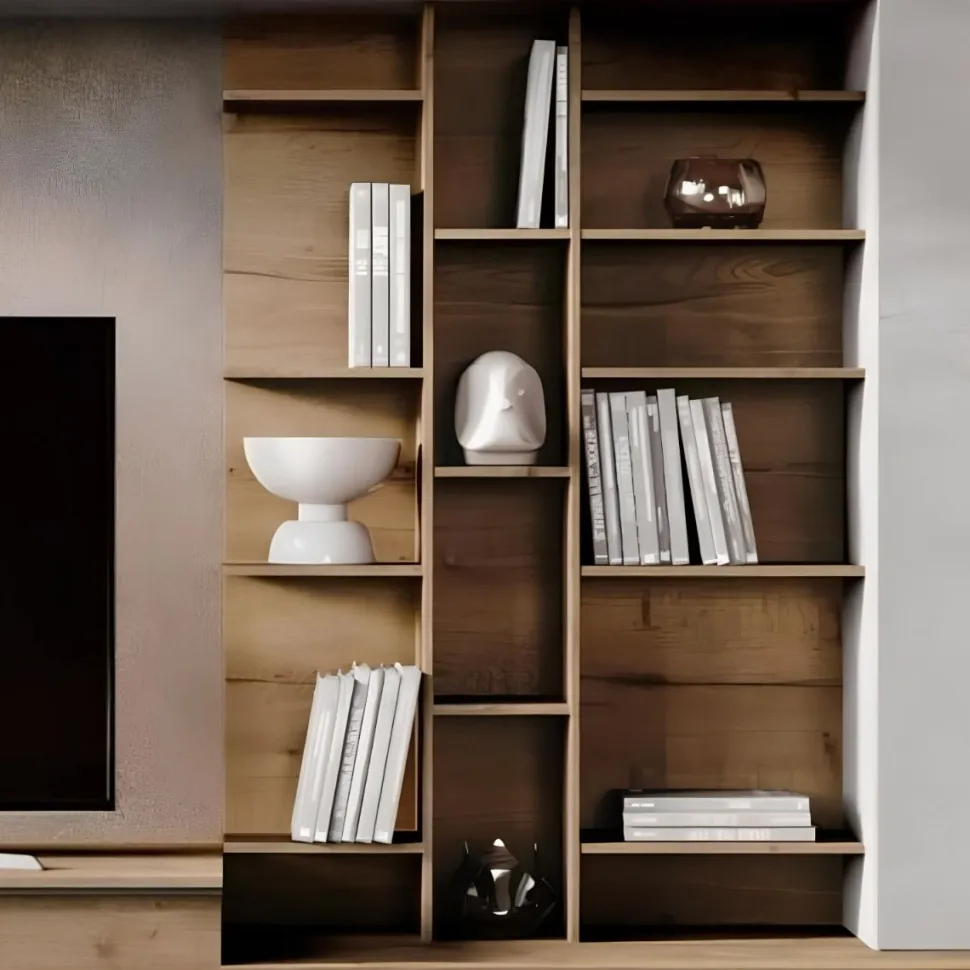 Libreria moderna sospesa attrezzata con mensole finitura Rovere chiaro disponibile in 2 misure e vari colori