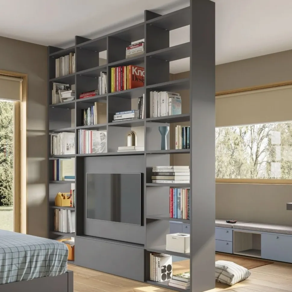 Libreria Modular con vano tv girevole linea Cosmo disponibile in vari colori