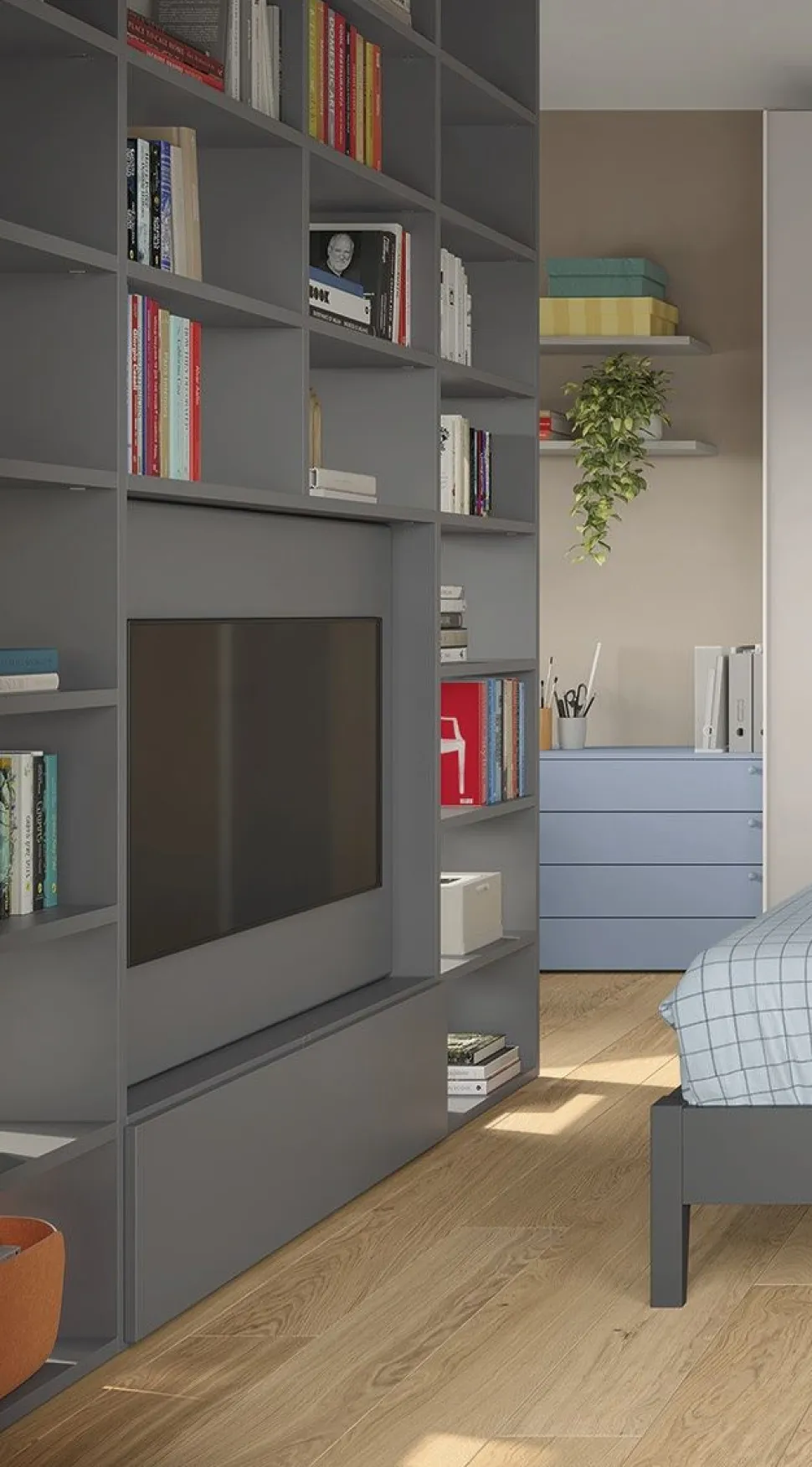 Libreria Modular con vano tv girevole linea Cosmo disponibile in vari colori