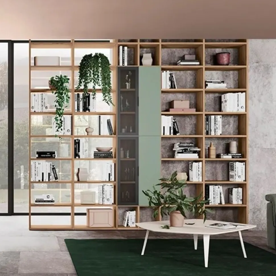 Libreria modulare bifacciale con 2 ante in vetro linea Cosmo disponibile in vari colori