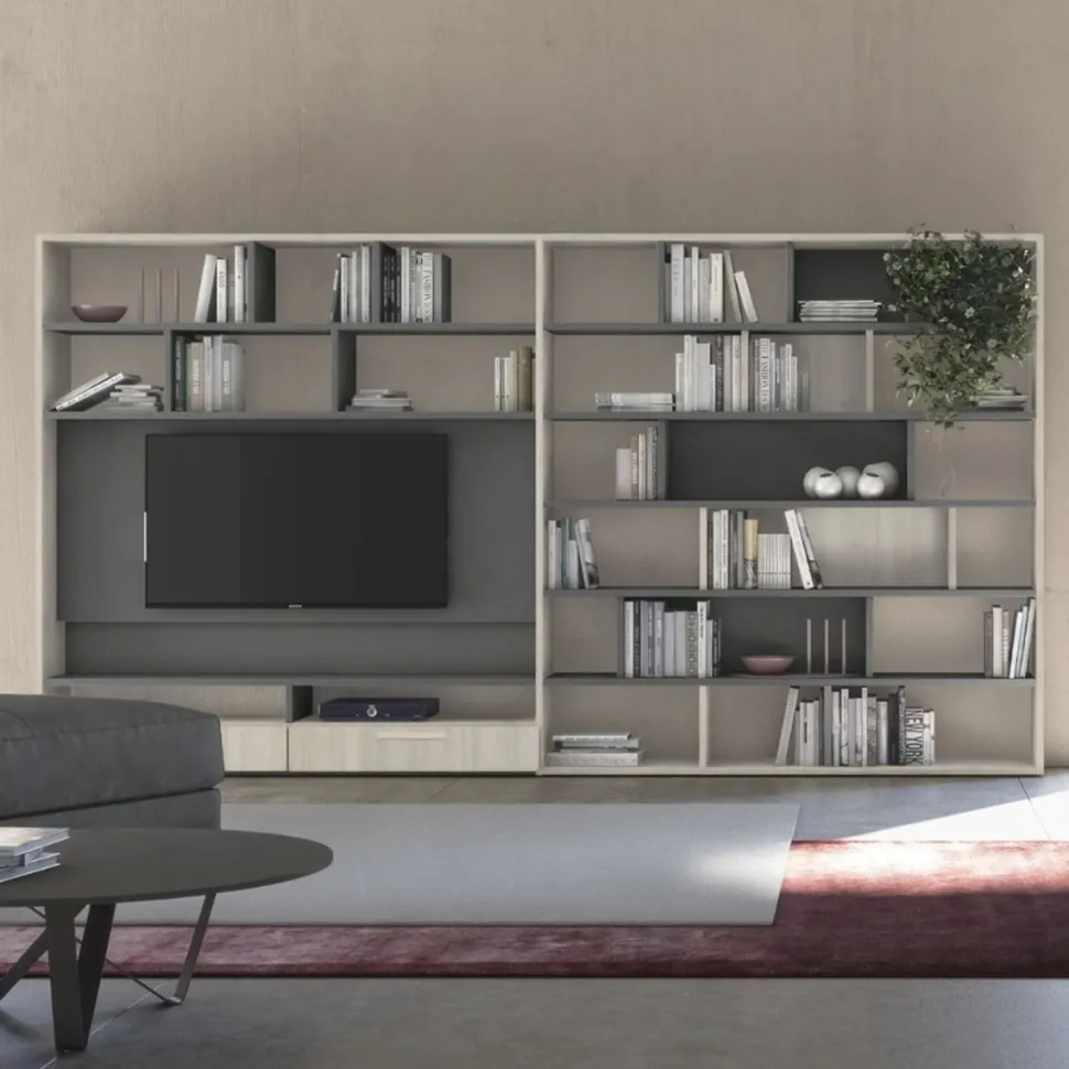 Libreria modulare con vano TV con illuminazione LED disponibile in vari colori