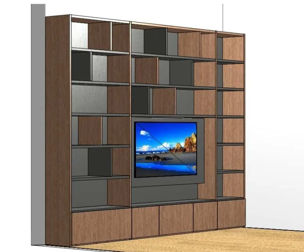 Libreria Parete Attrezzata con Vano TV e Cassettoni (Colori Personalizzabili)