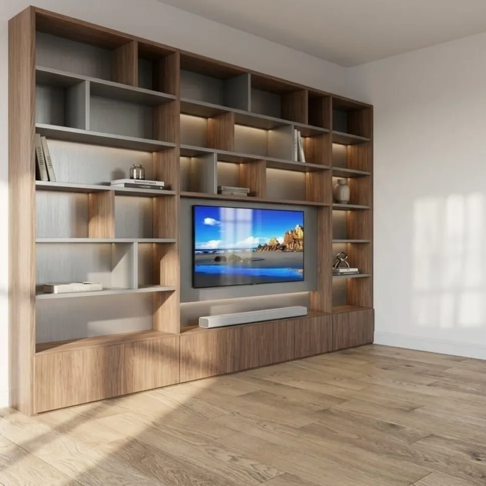 Libreria Parete Attrezzata con Vano TV e Cassettoni (Colori Personalizzabili)