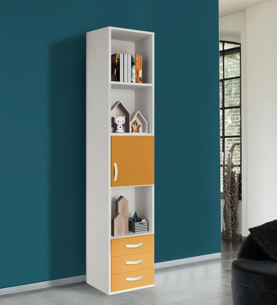 Libreria singolo modulo VOLO linea fly bianco frassino giallo e arancione