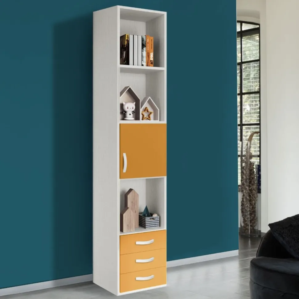 Libreria singolo modulo VOLO linea fly bianco frassino giallo e arancione