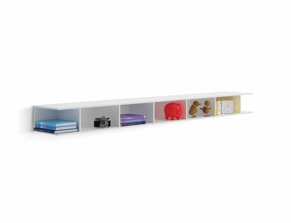Libreria sospesa con vani a giorno linea Colorfull disponibile in due misure e vari colori