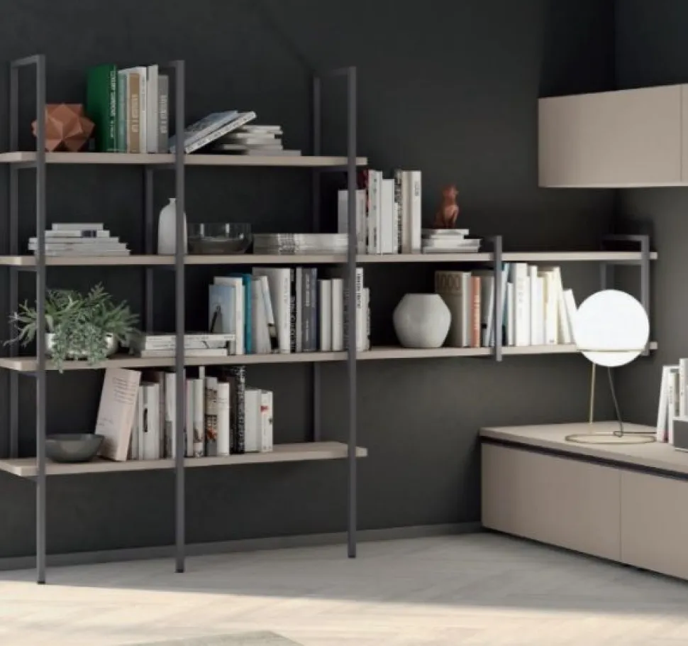 Libreria sospesa in metallo e legno in 21 colori personalizzabile