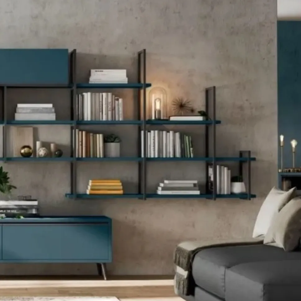 Libreria sospesa in metallo e legno in 21 colori personalizzabile
