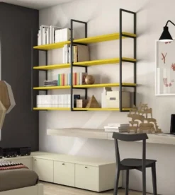 Libreria sospesa in metallo e legno in 21 colori personalizzabile