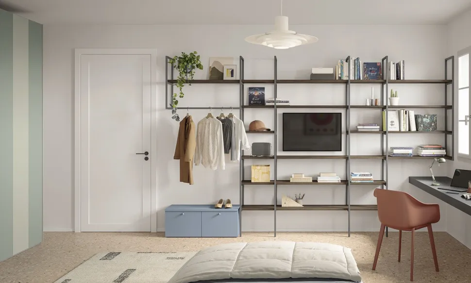 Libreria sospesa in metallo e legno in 21 colori personalizzabile