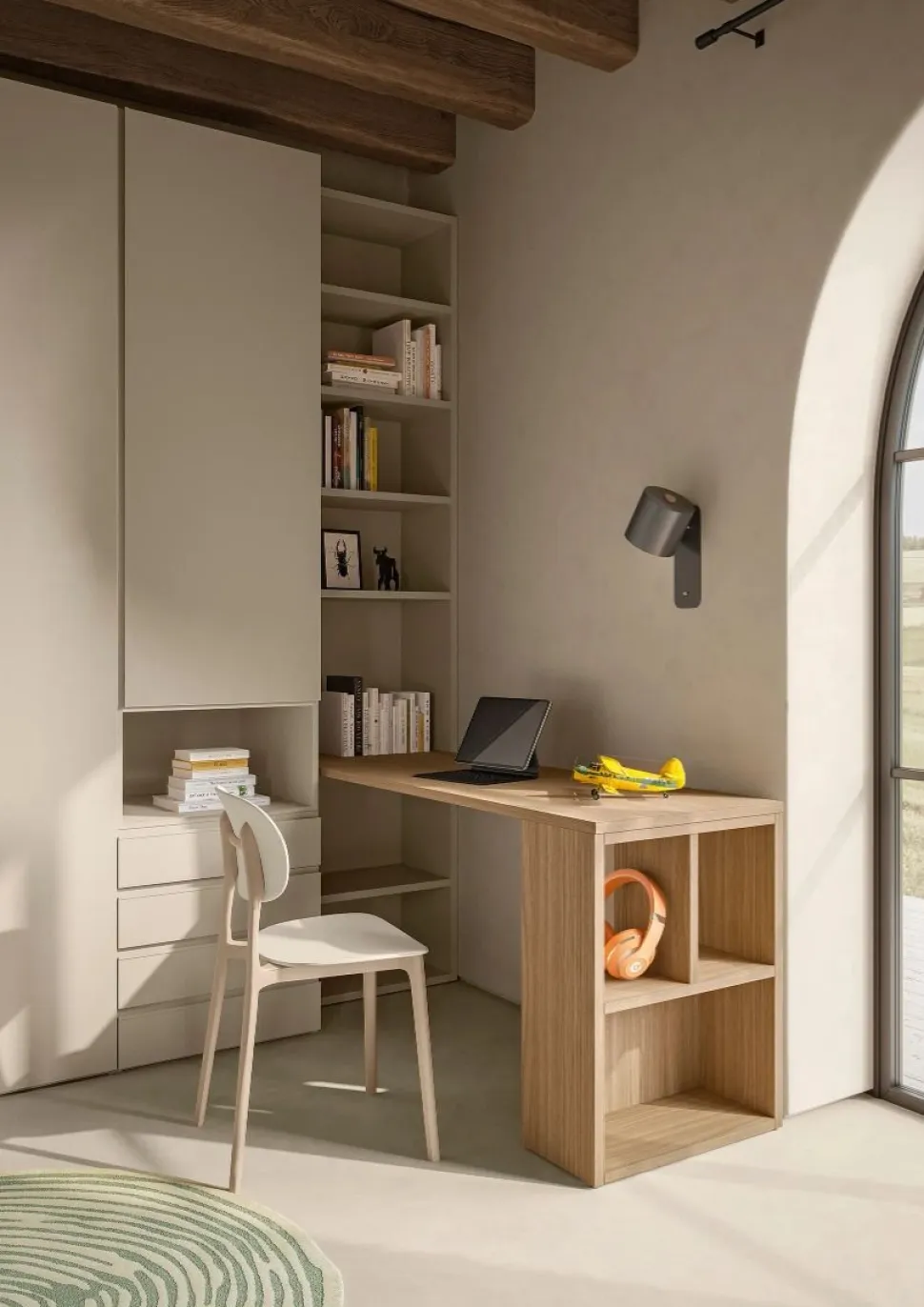 Libreria terminale con scrittoio incorporato disponibile in 8 misure e vari colori