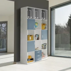 Libreria VOLO 3 linea fly bianco frassino e celeste avio