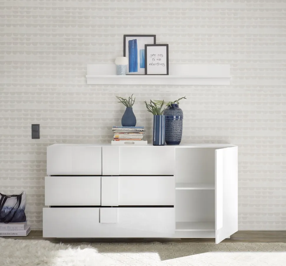 Madia 1 anta e 3 cassetti linea Sax in finitura Bianco Lucido