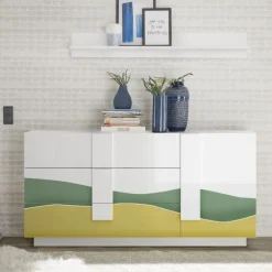 Madia 1 anta e 3 cassetti linea Sax in finitura Bianco Lucido con serigrafia
