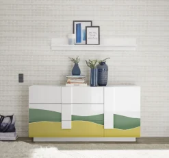 Madia 1 anta e 3 cassetti linea Sax in finitura Bianco Lucido con serigrafia