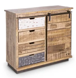 Madia 1 anta e 4 cassetti Tudor in legno di mango