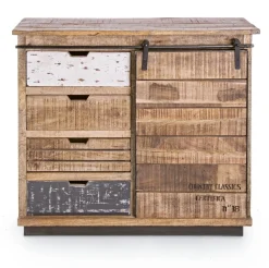 Madia 1 anta e 4 cassetti Tudor in legno di mango