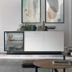 Madia 1 anta in legno,1 anta in vetro e 3 cassetti Metropolis linea Nais disponibile in vari colori