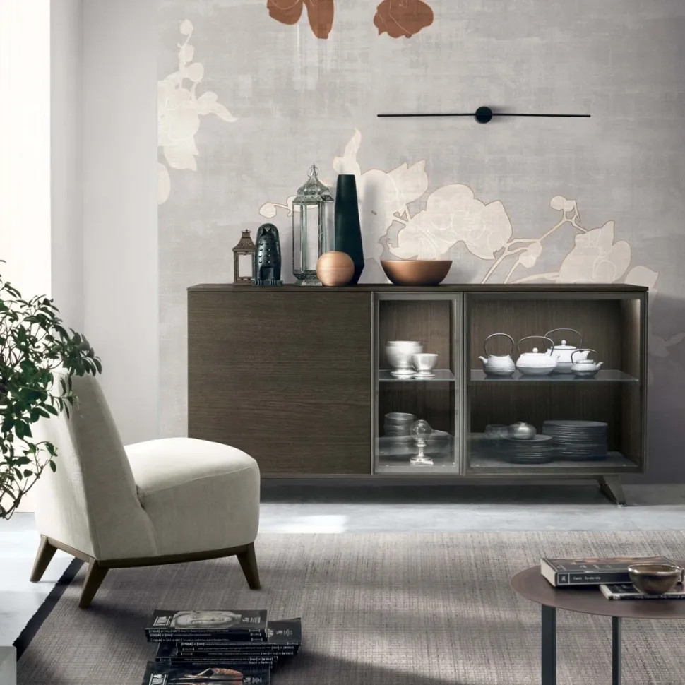 Madia 1 anta in legno e 2 in vetro Metropolis linea Nais disponibile in vari colori