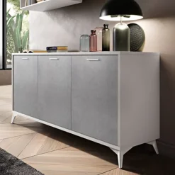 Madia 3 ante battenti Baster linea Prevaling finitura Argento e Bianco Frassino