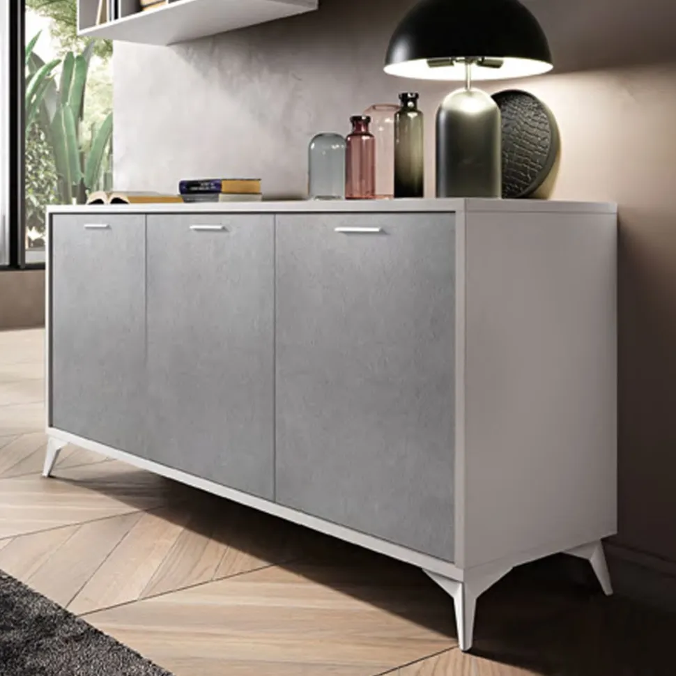 Madia 3 ante battenti Baster linea Prevaling finitura Argento e Bianco Frassino