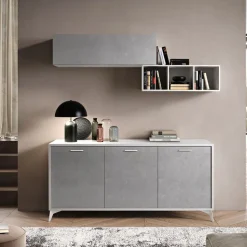 Madia 3 ante battenti Baster linea Prevaling finitura Argento e Bianco Frassino