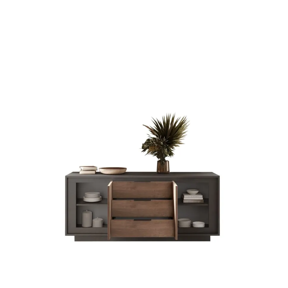 Madia 2 ante battenti e 3 cassetti linea Natural in finitura Lava e Rovere Mercure