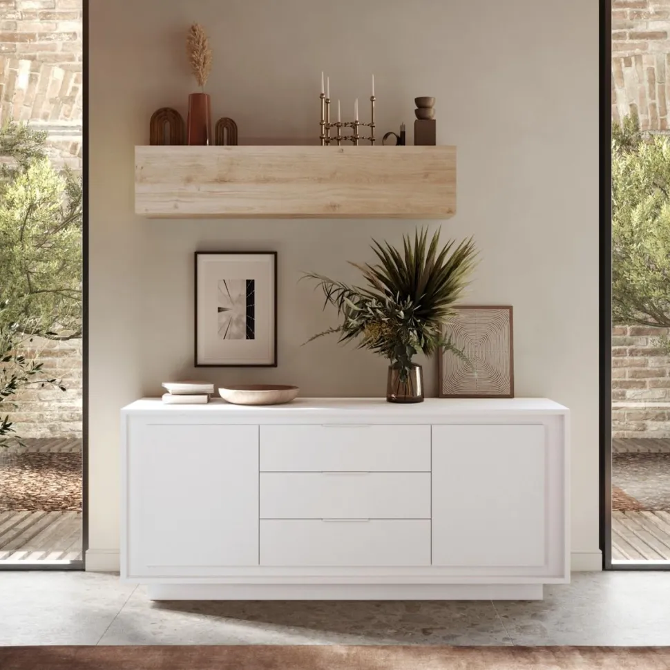 Madia 2 ante battenti e 3 cassetti linea Pure in finitura Bianco laccato opaco