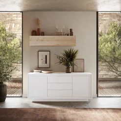 Madia 2 ante battenti e 3 cassetti linea Pure in finitura Bianco laccato opaco