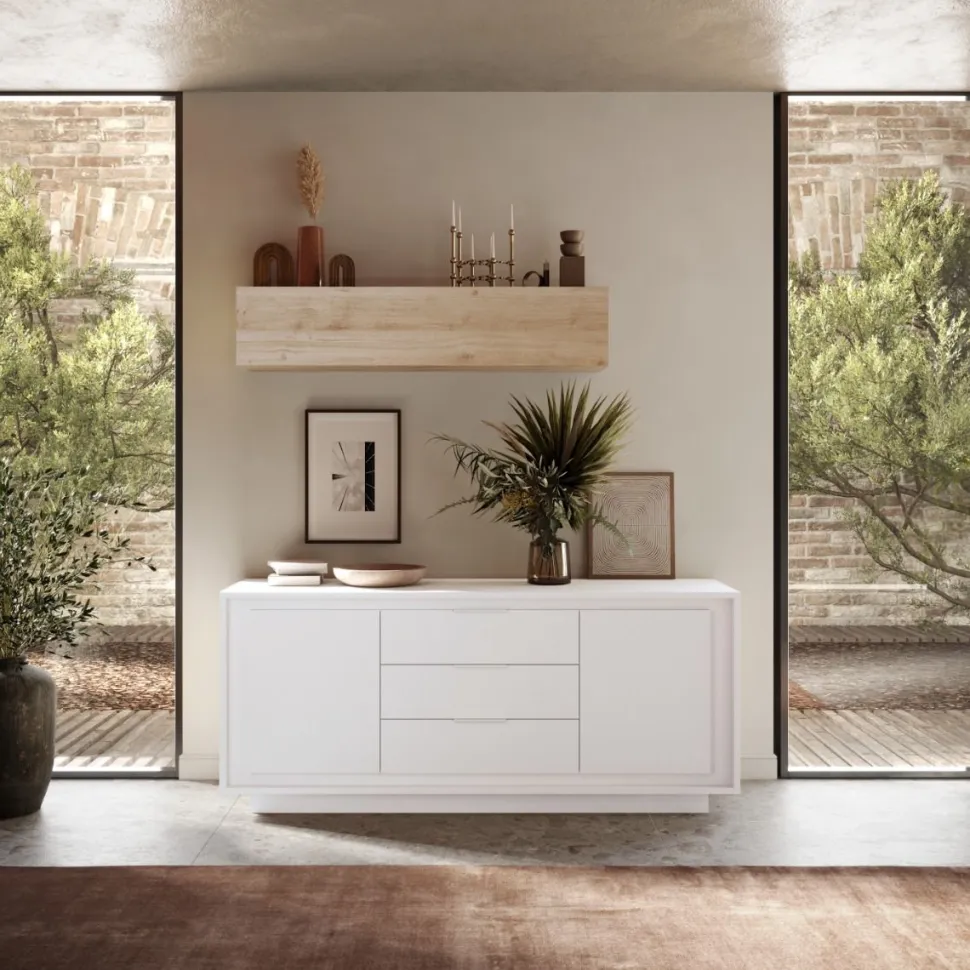 Madia 2 ante battenti e 3 cassetti linea Pure in finitura Bianco laccato opaco