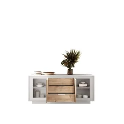 Madia 2 ante battenti e 3 cassetti linea Pear in finitura Bianco opaco e Rovere Cadiz