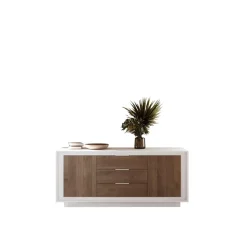 Madia 2 ante battenti e 3 cassetti linea Pear in finitura Bianco opaco e Rovere Mercure