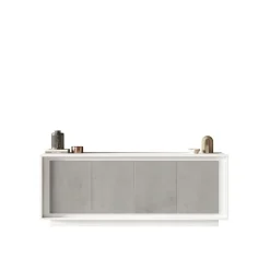 Madia 4 ante battenti linea Beton in bianco laccato opaco e pannelli effetto beton