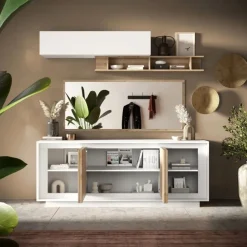 Madia 4 ante battenti linea Pear in finitura Bianco opaco e Rovere Cadiz